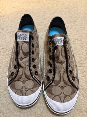 Coach brand Kira Slip-On Signature Canvas Sneakers in Khaki 9